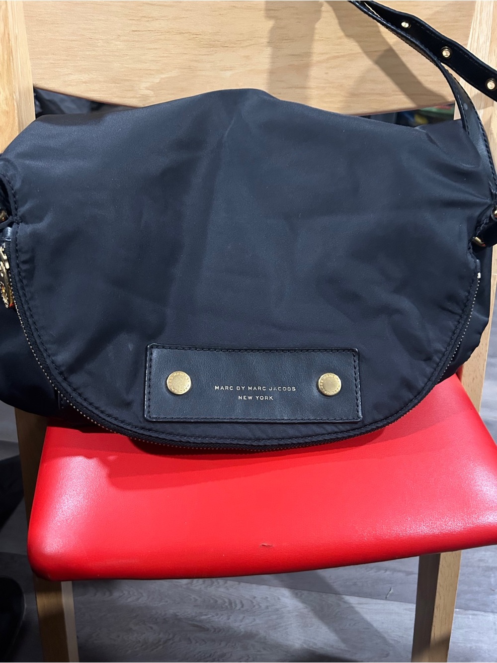 Marc by Marc Jacobs Black Nylon Messenger Bag with Gold Accents